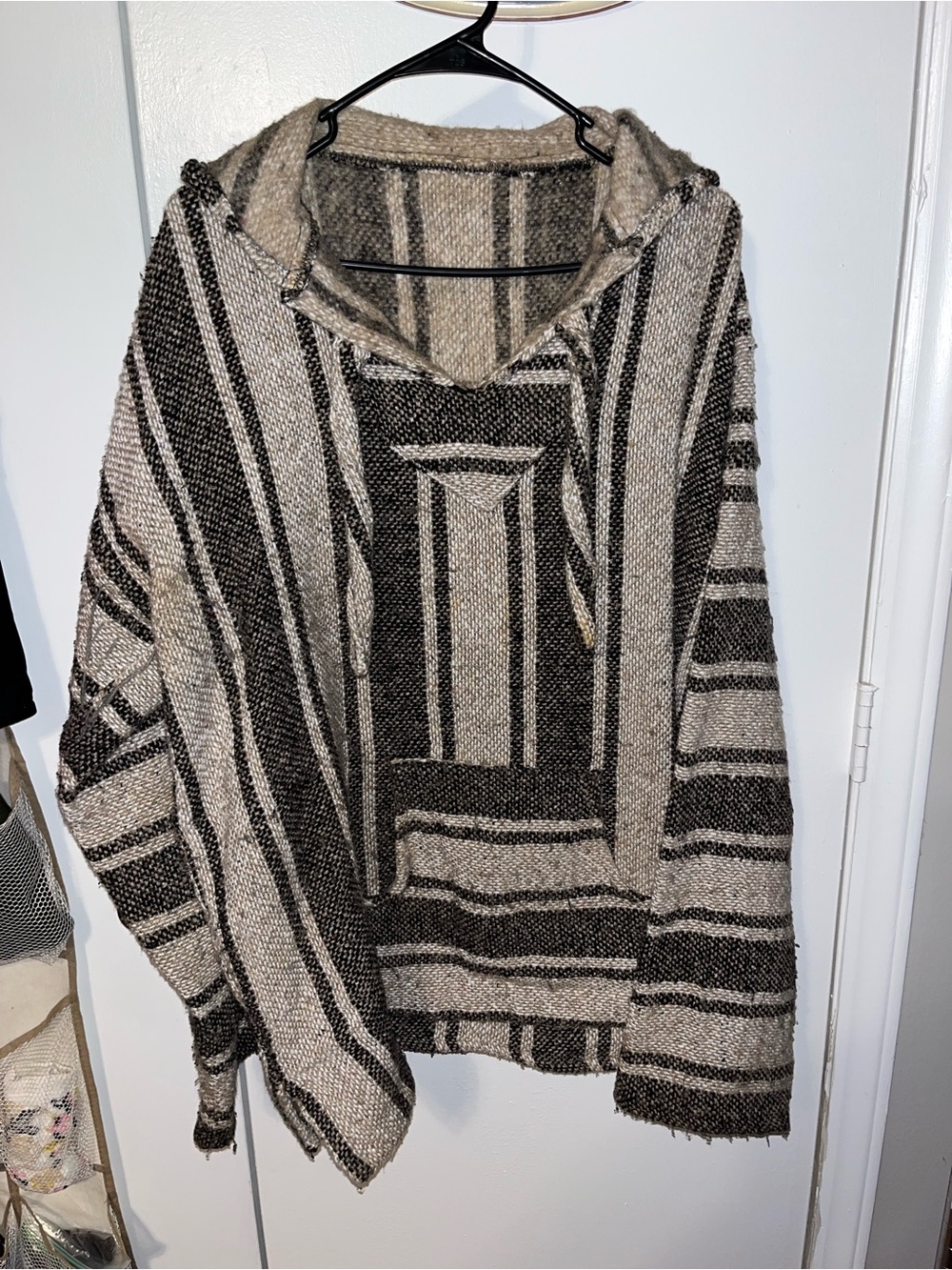 Men's Striped Hooded Crewneck Sweater - Beige & Black